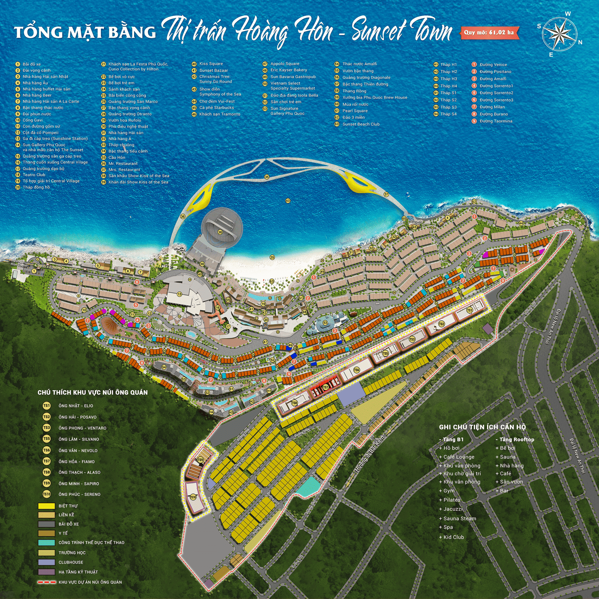 Tổng mặt bằng thị trấn Hoàng Hôn Sunset Town Phú Quốc Mặt bằng tổng thể dự án The Sunset Phú Quốc được phát triển bởi chủ đầu tư Sun Group.