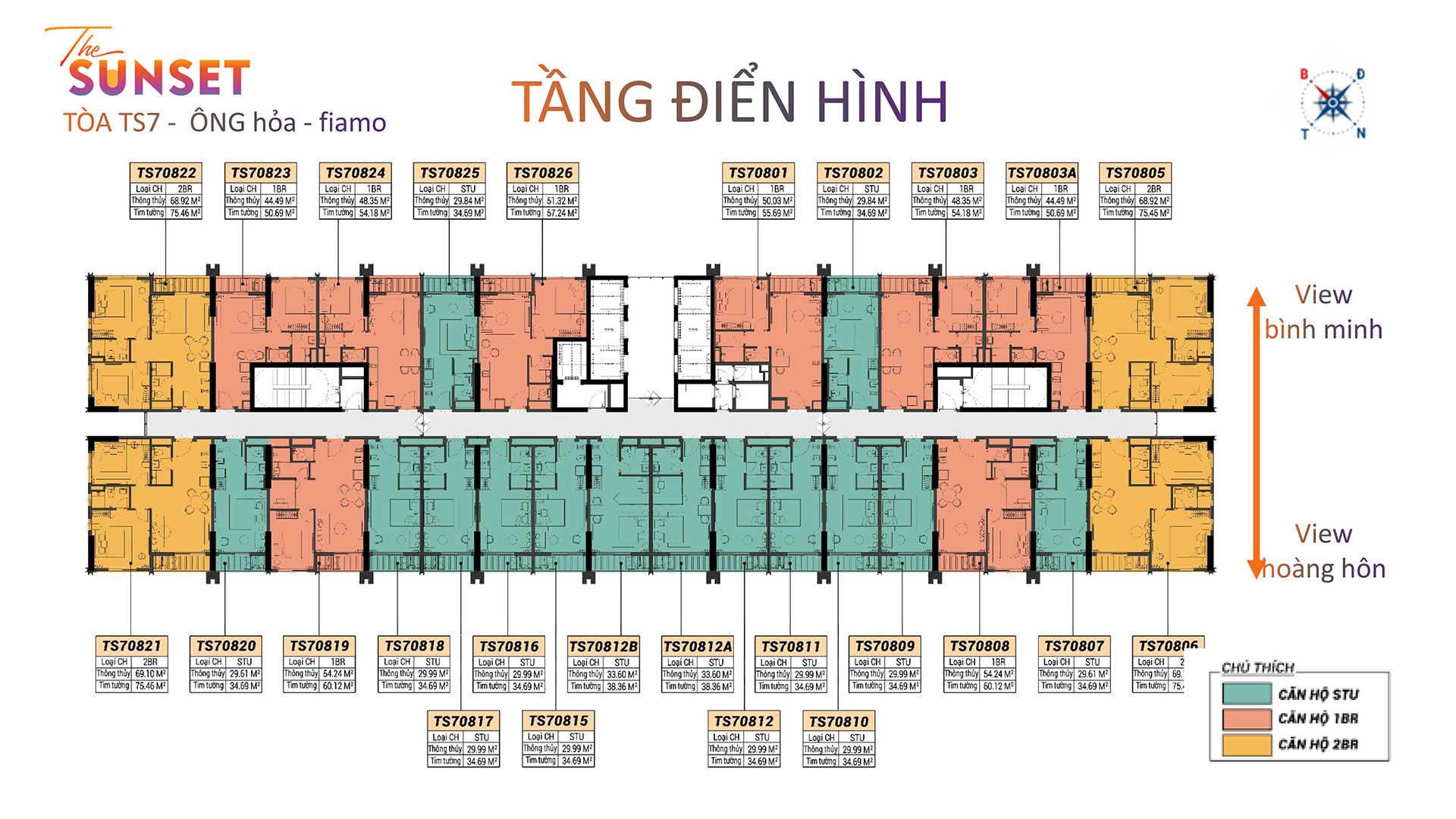 danh-sacThông số kỹ thuật Tòa điển hình (Tòa Alaso – Ông Thạch) Chiều cao: 25 tầng nổi và 03 tầng hầm. Mật độ căn hộ: 26 căn/mặt sàn. Hệ thống thang máy: 6 thang/tầng (đạt tỷ lệ lưu thông lý tưởng). Tổng số lượng sản phẩm: 581 căn (bao gồm 541 căn hộ nghỉ dưỡng, 8 shophouse khối đế và 1 Penthouse).h-loai-hinh-can-ho-cao-tang-the-sunset-phu-quoc-studio-1-2-3-phong-ngu. Mặt bằng điển hình Fiamo tòa Ông Hỏa tại dự án The Sunset Phú Quốc.