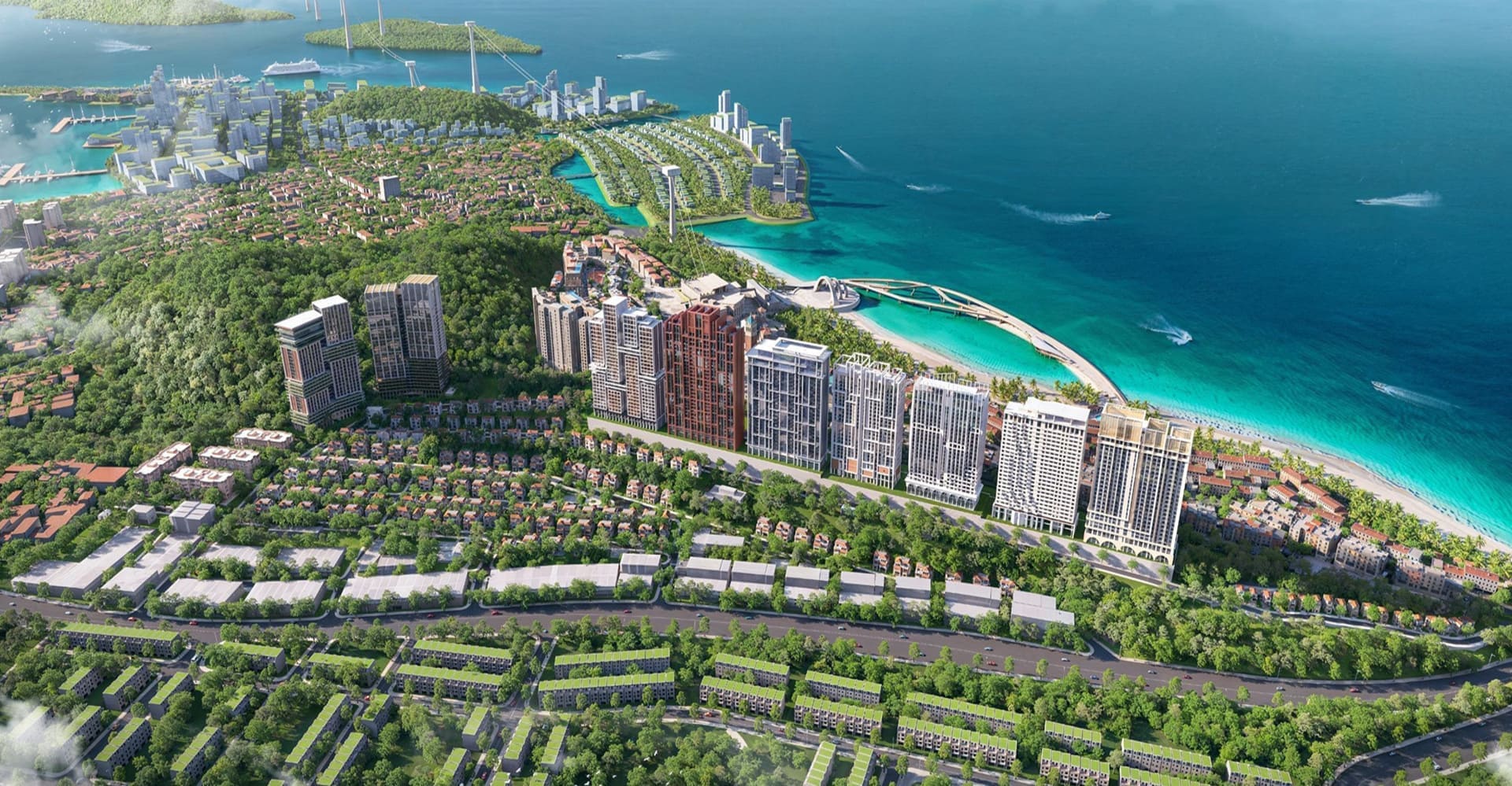 Góc nhìn tổng quan từ trên cao cho thấy vị trí đắc địa của The Sunset ngay sát bờ biển và thị trấn Hoàng Hôn sầm uất. Góc nhìn tổng quan từ trên cao cho thấy vị trí đắc địa của The Sunset ngay sát bờ biển và thị trấn Hoàng Hôn sầm uất.