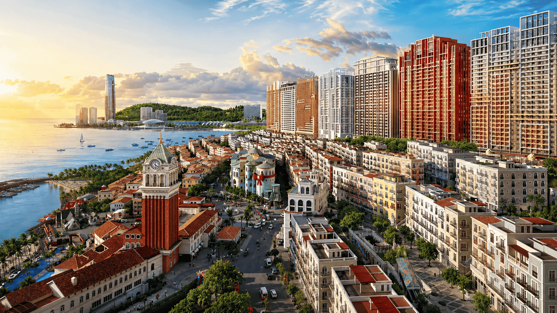 Toàn cảnh dự án The Sunset khẳng định vị thế một biểu tượng sống thượng lưu mới, thu hút giới tinh hoa đến với Phú Quốc.